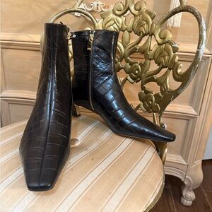 Michael Kors Black Croc-Embossed Ankle Boots